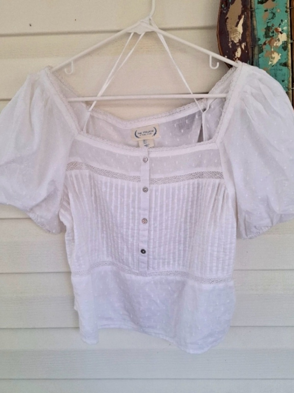 The PRAIRIE by Rachel Ashwell White Milkmaid Style Top Size Large
